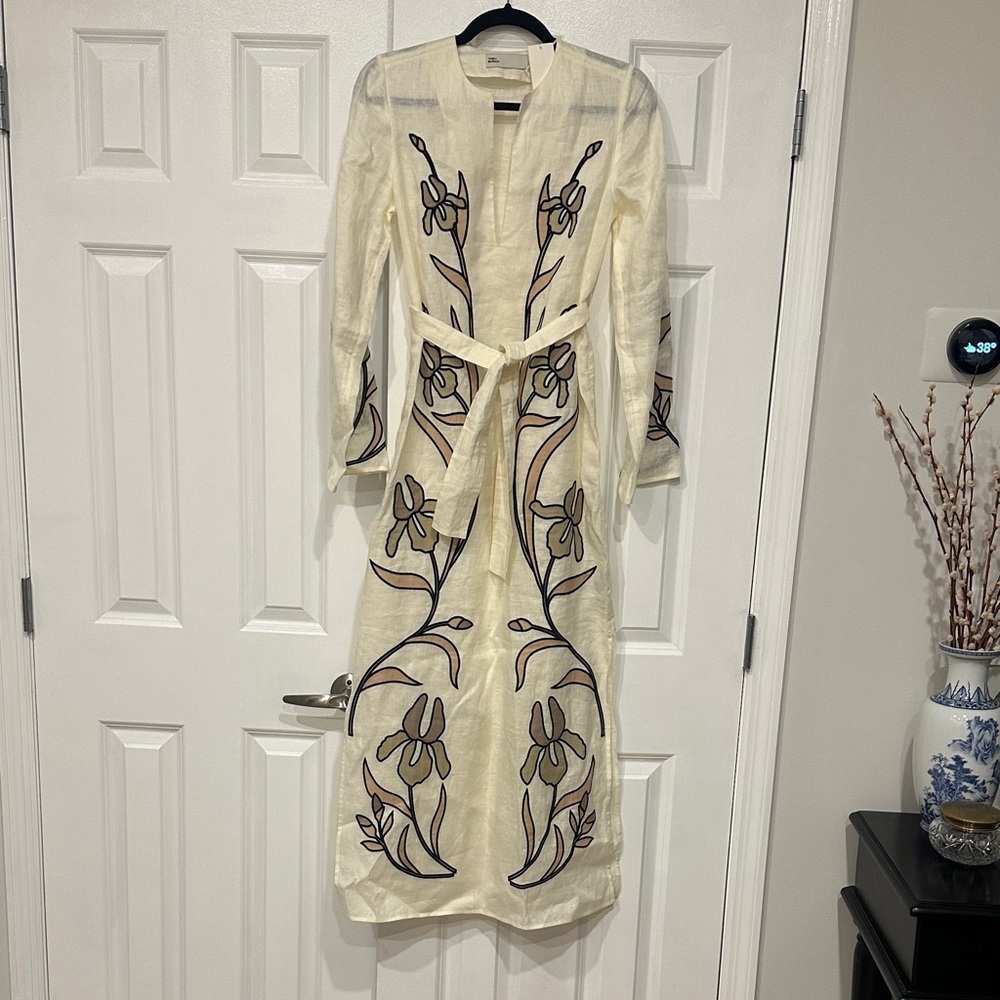 Tory Burch Cream Long Sleeve Embroidered Floral Maxi Dress